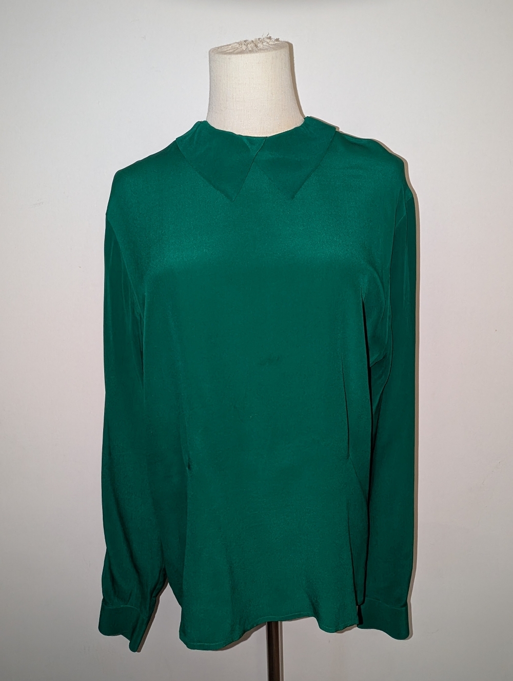 Vintage Silk Emerald Green Long Sleeve Blouse